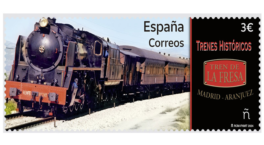 Correos y la Fundacin presentan un sello de la serie Trenes histricos dedicado al Tren de la Fresa Madrid-Aranjuez